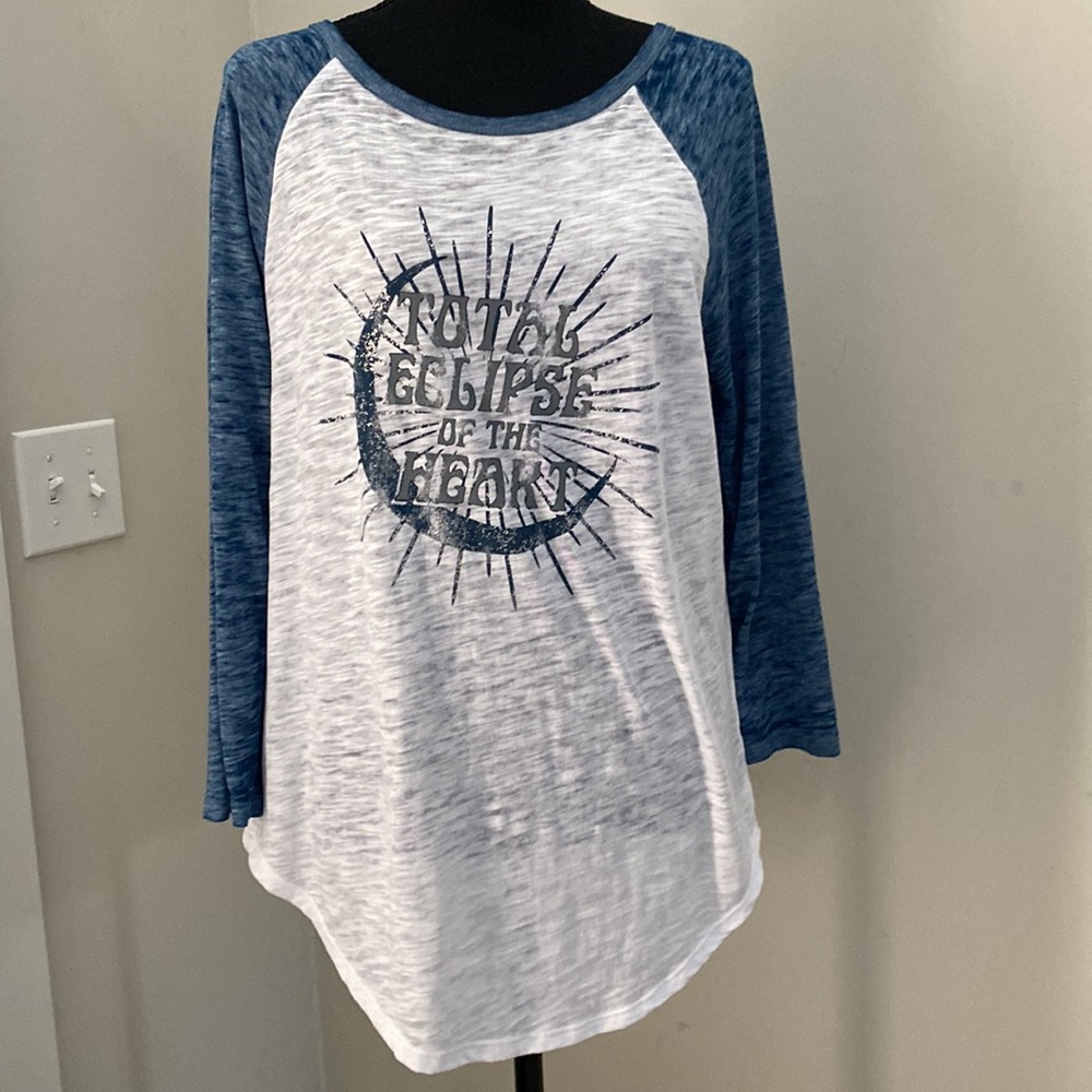 Rock Republic Womens White Blue Total Eclipse of the Heart Jersey Top Medium